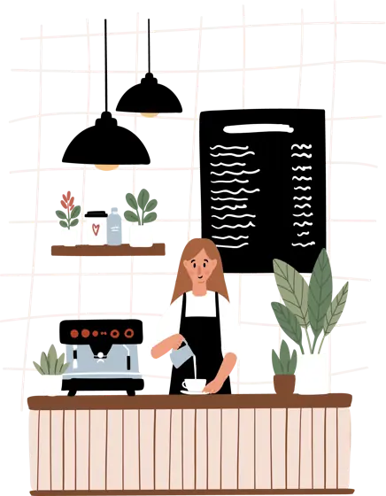 Illustration: Barista an der Kaffeemaschine